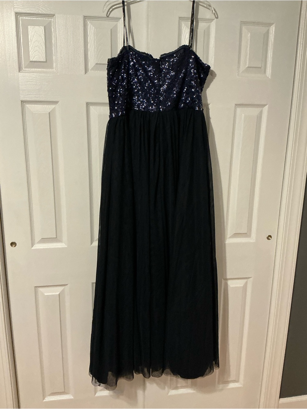 Navy Strapless Sequin Bodice Maxi Dress
